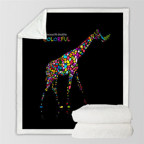 Image of Colorful Giraffe Sherpa Fleece Blanket