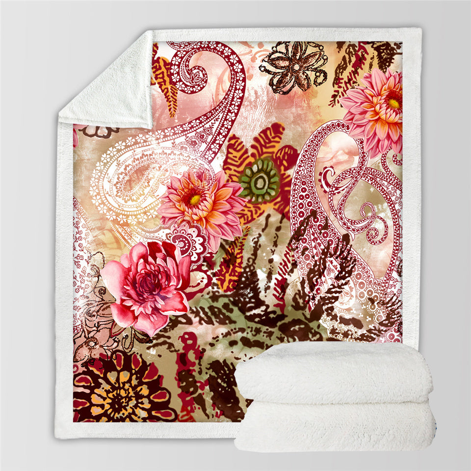 Paisley Flowers Sherpa Fleece Blanket - Beddingify