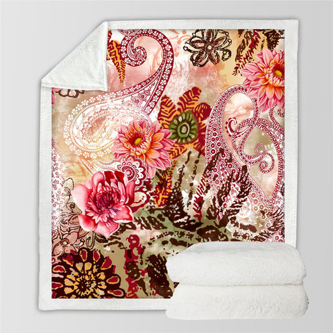 Image of Paisley Flowers Sherpa Fleece Blanket - Beddingify