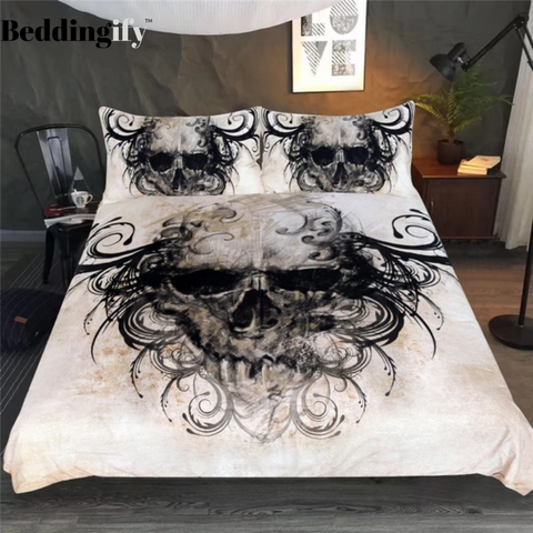 Image of Vintage Horrible Skull Comforter Set - Beddingify