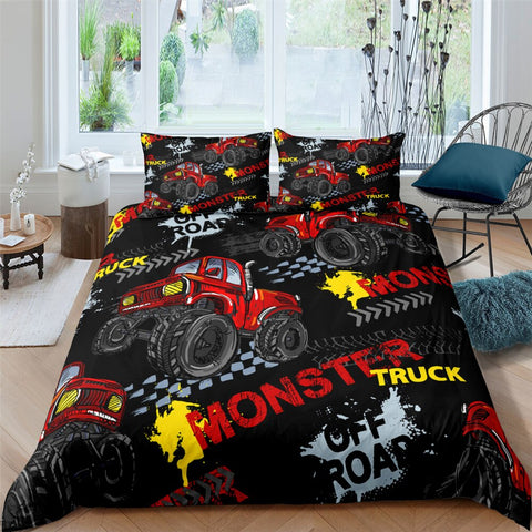 Image of Monster Truck 3 Pcs Quilted Comforter Set - Beddingify
