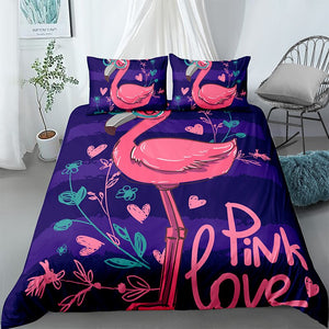Pink Love Flamingo Bedding Set - Beddingify