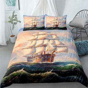 Painted Sailing Ship Bedding Set - Beddingify