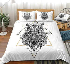 Geometric Owl White Bedding Set - Beddingify