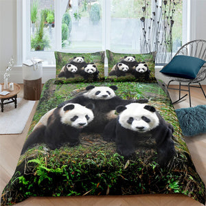 3D Panda Trio 3 Pcs Quilted Comforter Set - Beddingify
