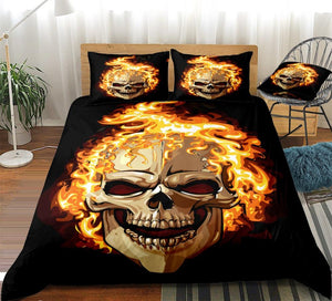 Flaming Skull Black Bedding Set - Beddingify