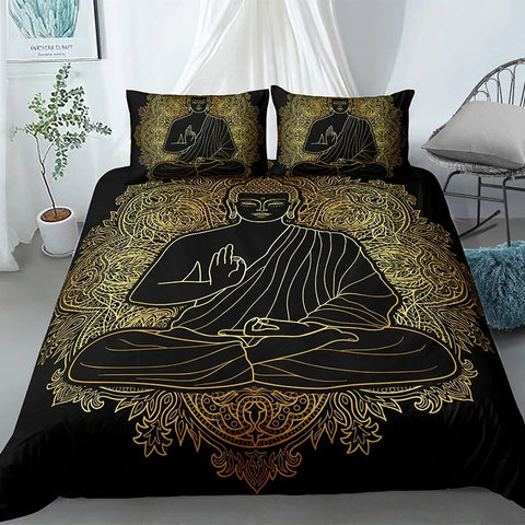 Golden Lines Buddha Black Bedding Set - Beddingify