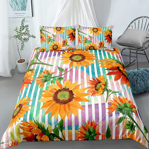 Painted Sunflower Color Stripes Bedding Set - Beddingify