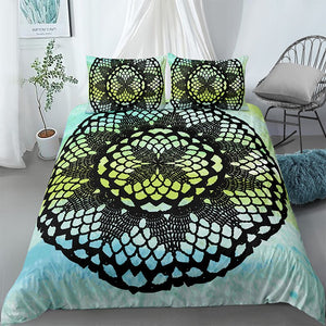 Black Wheel Mandala Motif Bedding Set - Beddingify
