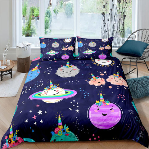 Image of Magical Planets 3 Pcs Quilted Comforter Set - Beddingify