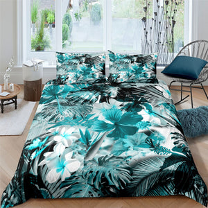 Black & Teal Floral 3 Pcs Quilted Comforter Set - Beddingify