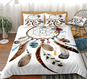Brown Dream Catcher White Bedding Set - Beddingify