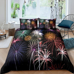 Firework Themed 3 Pcs Quilted Comforter Set - Beddingify