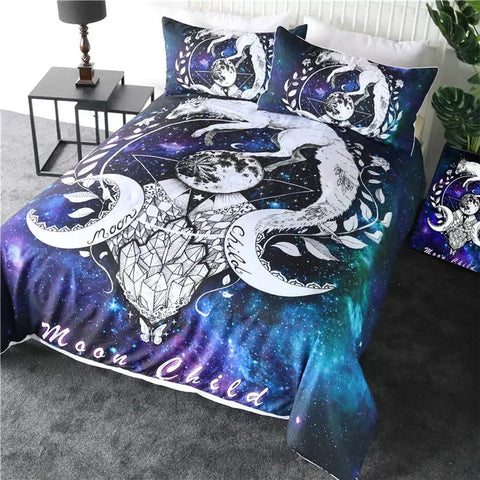 Image of Moon Child Galaxy Fox By Pixie Cold Art Bedding Set - Beddingify
