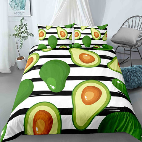 Avocado On B&W Stripes Bedding Set - Beddingify