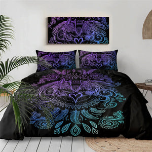 Dream Catcher Purple Blue Wolves by SunimaArt Bedding Set - Beddingify