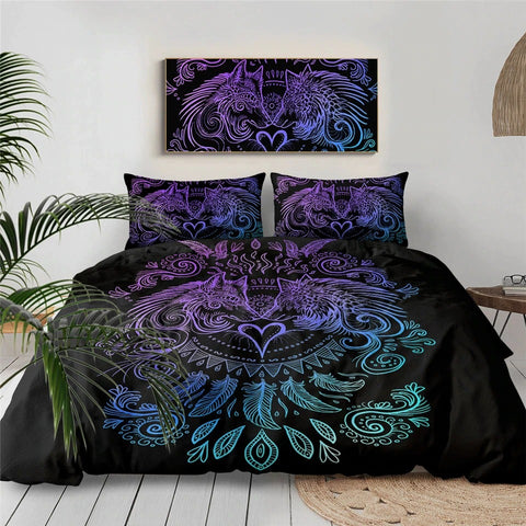 Image of Dream Catcher Purple Blue Wolves by SunimaArt Bedding Set - Beddingify