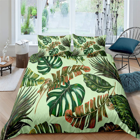 Image of Tropical Leaves Theme 3 Pcs Quilted Comforter Set - Beddingify