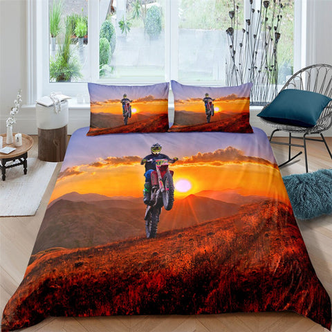 Image of 3D Dirt Bike Jump 3 Pcs Quilted Comforter Set - Beddingify