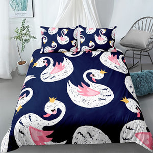 Swan Bow Dark Blue Bedding Set - Beddingify