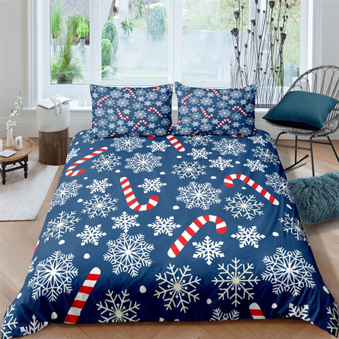 Image of Snowflake & Candy Cane Patterns 3 Pcs Quilted Comforter Set - Beddingify