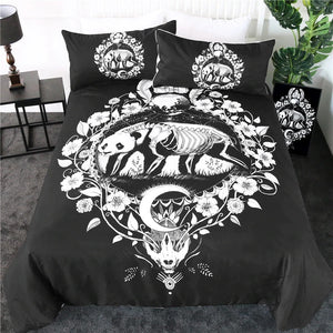 Floral Panda Black By Pixie Cold Art Bedding Set - Beddingify