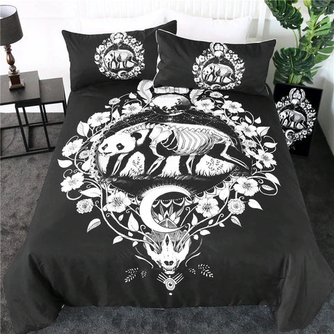 Image of Floral Panda Black By Pixie Cold Art Bedding Set - Beddingify