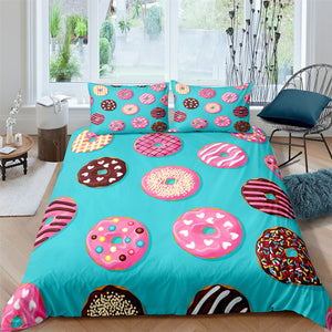 Donut Patterns Sky 3 Pcs Quilted Comforter Set - Beddingify