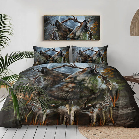 Image of Wolf Moons Reflection by SunimaArt Bedding Set