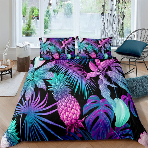Image of Negative Color Tropical 3 Pcs Quilted Comforter Set - Beddingify