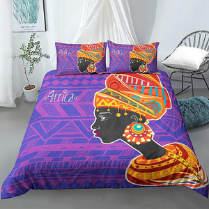 African Ethnic Lady Purple Bedding Set - Beddingify