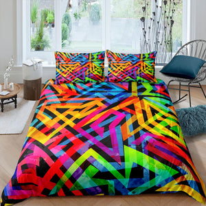 Multicolor Geometric Design 3 Pcs Quilted Comforter Set - Beddingify