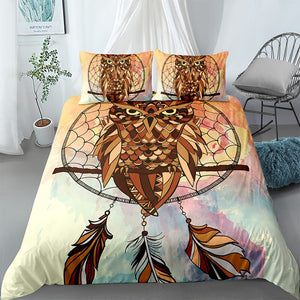 Owl On Dream Catcher Smokey Bedding Set - Beddingify