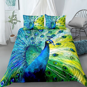 Watercolored Peacock Bedding Set - Beddingify