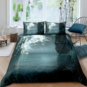 3D Pirate Ship 3 Pcs Quilted Comforter Set - Beddingify
