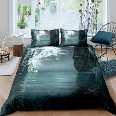 Image of 3D Pirate Ship 3 Pcs Quilted Comforter Set - Beddingify