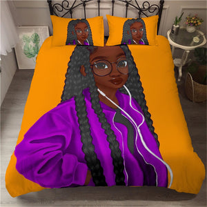 Black Girl On Headphones Mango Bedding Set - Beddingify