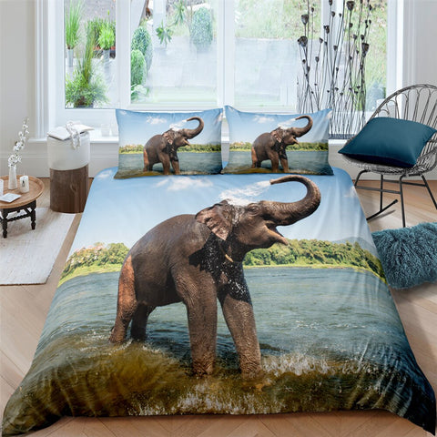 Image of Elephant Shower 3 Pcs Quilted Comforter Set - Beddingify
