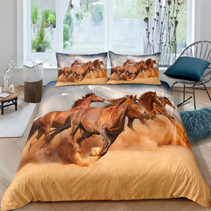 Galloping Horses 3 Pcs Quilted Comforter Set - Beddingify
