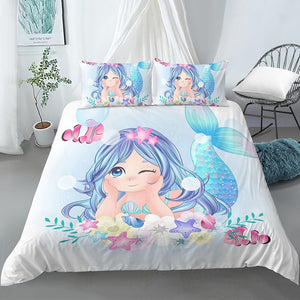 Cute Blue Mermaid Bedding Set - Beddingify