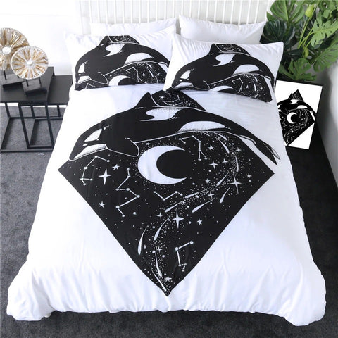 Image of Black Whale Zodiac By Pixie Cold Art Bedding Set - Beddingify