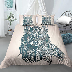 Stylized Wolf White Bedding Set - Beddingify