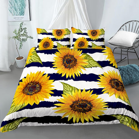 Sunflowers On B&W Stripes Bedding Set - Beddingify