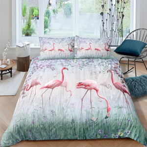 Flamingo Feast 3 Pcs Quilted Comforter Set - Beddingify