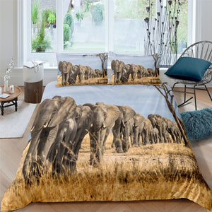 Elephant Herd 3 Pcs Quilted Comforter Set - Beddingify