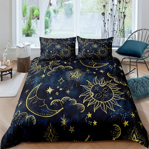 Image of Gothic Sun & Moon 3 Pcs Quilted Comforter Set - Beddingify