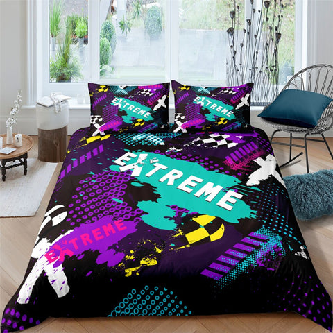 Image of Extreme Teal & Purple 3 Pcs Quilted Comforter Set - Beddingify