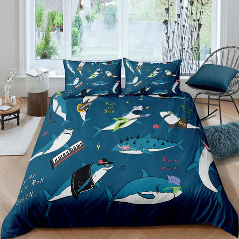 Image of Blue Shark Bedding Set