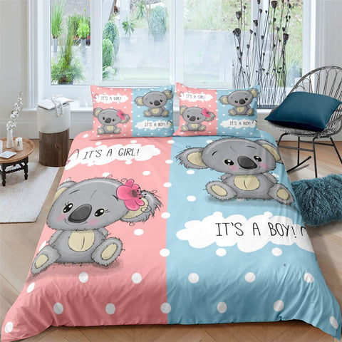 Image of Cartooned Koalas 3 Pcs Quilted Comforter Set - Beddingify