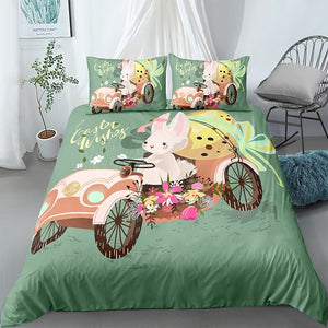 Rabbit Cute Cart Bedding Set - Beddingify